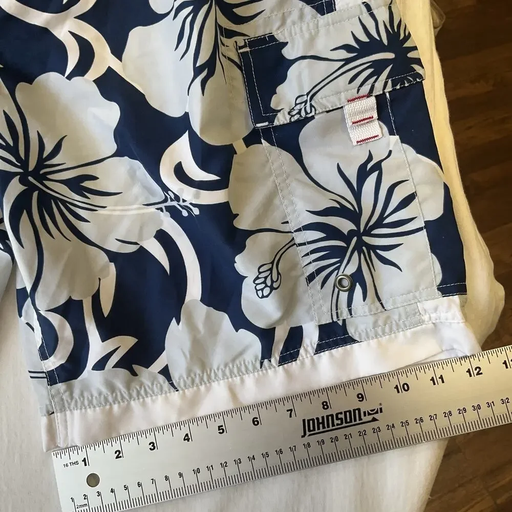 Sideout Men Swimwear M Navy Swim Trunks Floral Board Shorts Button Grommet 9.5”